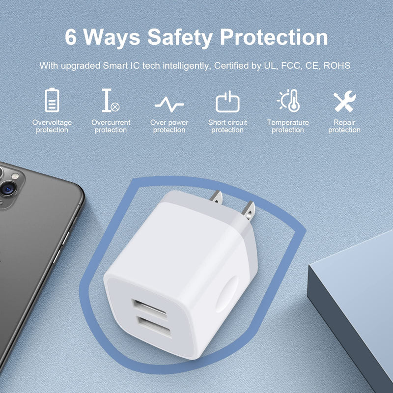 [Australia - AusPower] - USB Wall Charger, Charging Cube, Sicodo 3Pack Dual Port Charging Block Plug in Cell Phone Charger Box Brick USB Power Adapter for iPhone 13 12 SE 11 X XR XS 8, Samsung Galaxy S21 S20 10,Google,LG,Moto 3Pack-White 