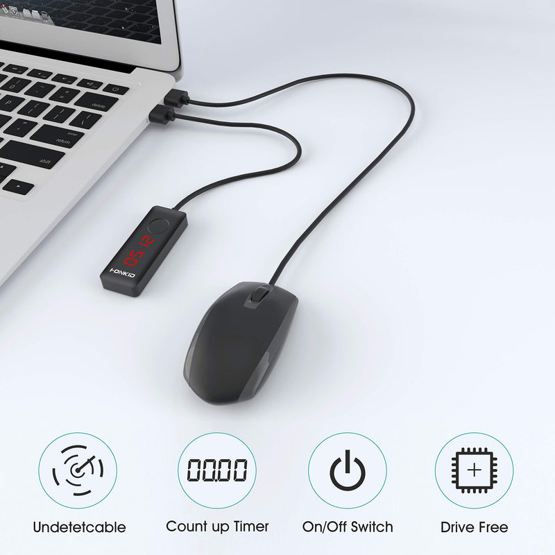 [Australia - AusPower] - HONKID Mouse Jiggler USB C with LCD Timer ,Mouse Mover Jiggler with 3 Realistic Random Movements and Memory Function,Simulate Mouse Move to Keep Laptop Awake USB-C Port 