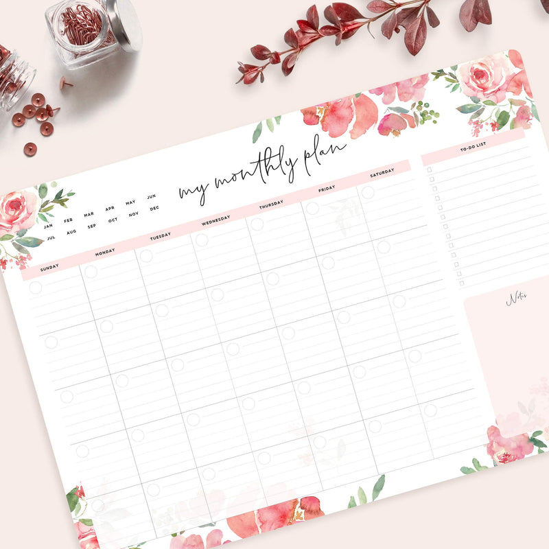 [Australia - AusPower] - Non-Dated Desk Pad Blotter Office Calendar La Lune Collection by Bright Day, 16 Month 15.5 x 11 Inch, Floral Monthly Organizer Check List (Belle Fleur) Belle Fleur 