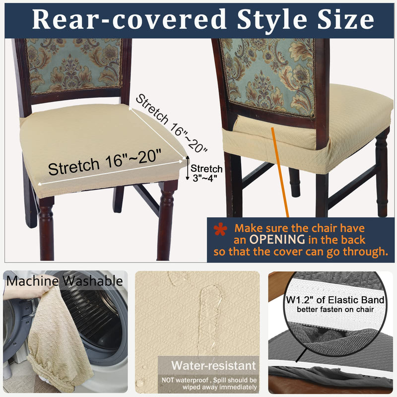 [Australia - AusPower] - BUYUE Luxury Dining Room Chair Covers, 16-20" Easy Installation Stretchable Jacquard Armless Chair Upholstered Protectors, Rear-Covered, Set of 4, Beige 4pcs/Rear-covered 