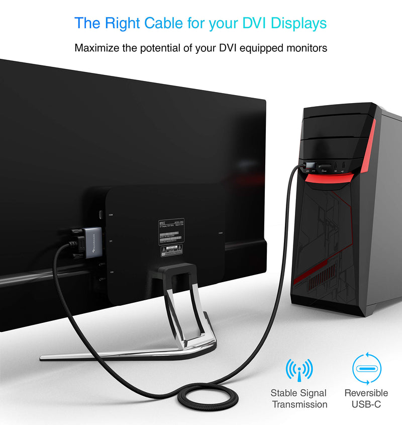 [Australia - AusPower] - BlueRigger USB C to DVI Cable (6 Feet, 4K 30Hz, USB 3.1 Type C to DVI, Thunderbolt 3 to DVI) USB-C to DVI-D Cable Compatible with Samsung Galaxy, Surface Book, MacBook Pro, Dell, Pixelbook and More 6 Feet 
