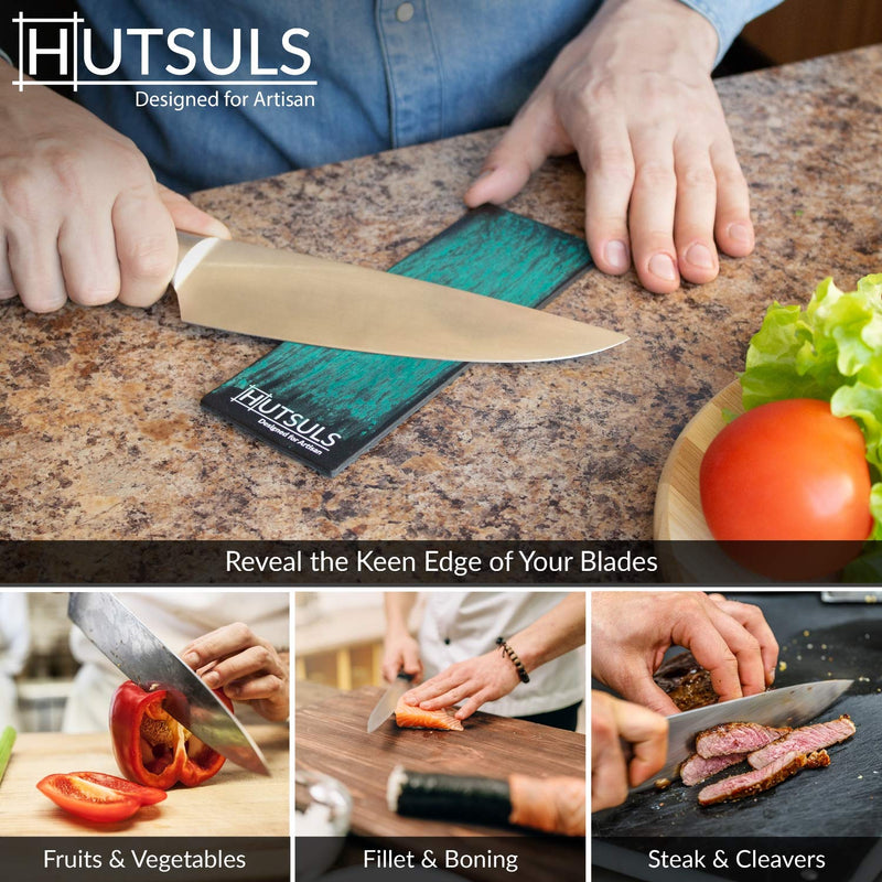 [Australia - AusPower] - Hutsuls Black Leather Strop with Compound - Get Razor-Sharp Edges with Stropping Kit, Green Honing Compound & Vegetable Tanned Two Sided Leather Strop Knife Sharpener Step-by-Step Guide Included 