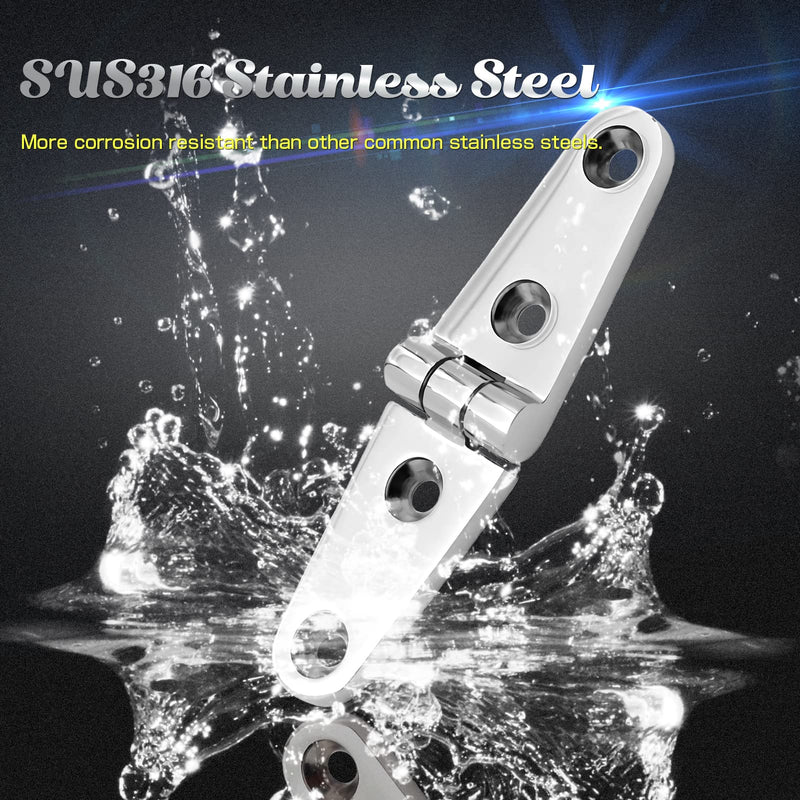 [Australia - AusPower] - AMYSPORTS Heavy Duty Boat Hinge Strap Mirror Polished Marine Hinges Mount Hardware Hatch Stainless Hinge Door Corrosion Resistance SUS316 2pcs 3.99 inch x 1.02 inch 