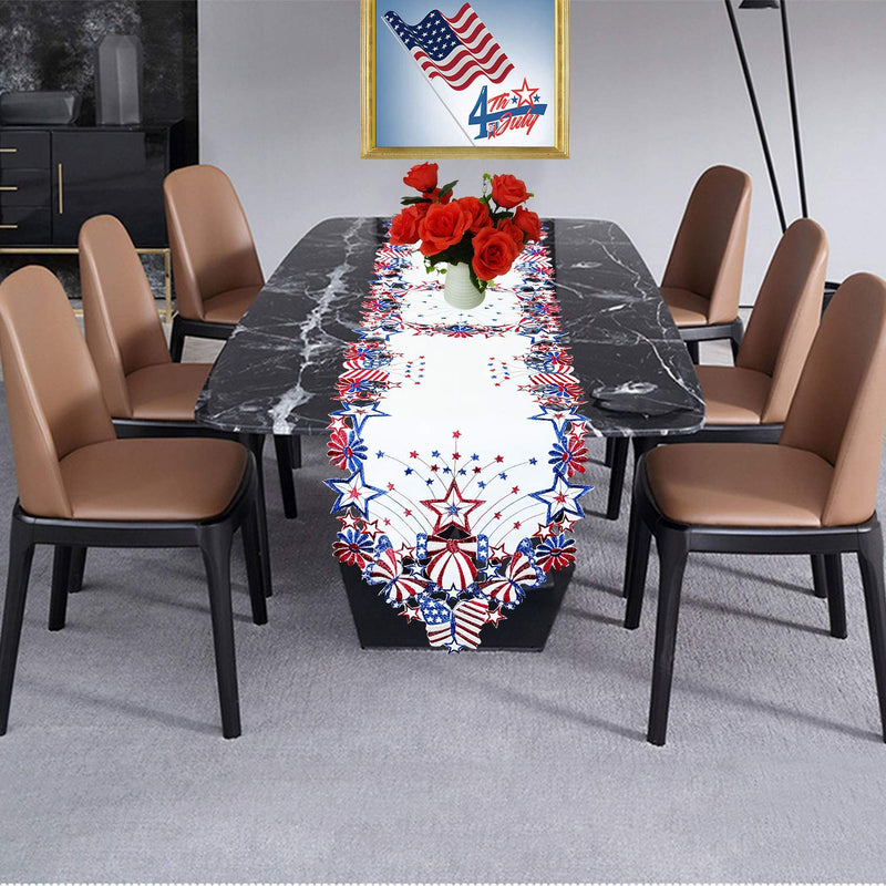 [Australia - AusPower] - Simhomsen July 4th Holiday Patriotic Table Runners for American Independence Day, Memorial Day, Embroidered Stars, Butterflies and Flowers (14 × 69 Inches) 14 × 69 Inches 