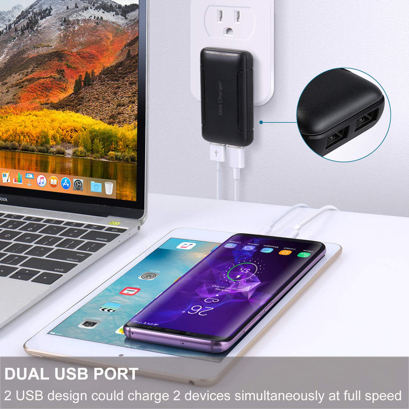 [Australia - AusPower] - USB Wall Charger, Pofesun Dual Port USB Slim Charging Block Power Adapter with Foldable Plug Compatible for iPhone Xs/XS Max/XR/X/8 Plus/7/6S Plus,iPad,Samsung Galaxy,HTC,Moto,LG, Nexus and More-Black 