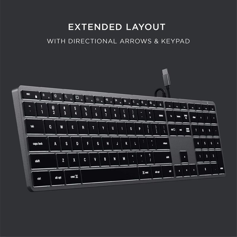 [Australia - AusPower] - Satechi Slim W3 Wired Backlit Keyboard with Numeric Keypad – Illuminated Keys & Built-in USB-C Connection – Compatible with 2021 MacBook Pro M1 Pro & Max, 2021 iMac, 2020 Mac Mini, 2020 MacBook Air 