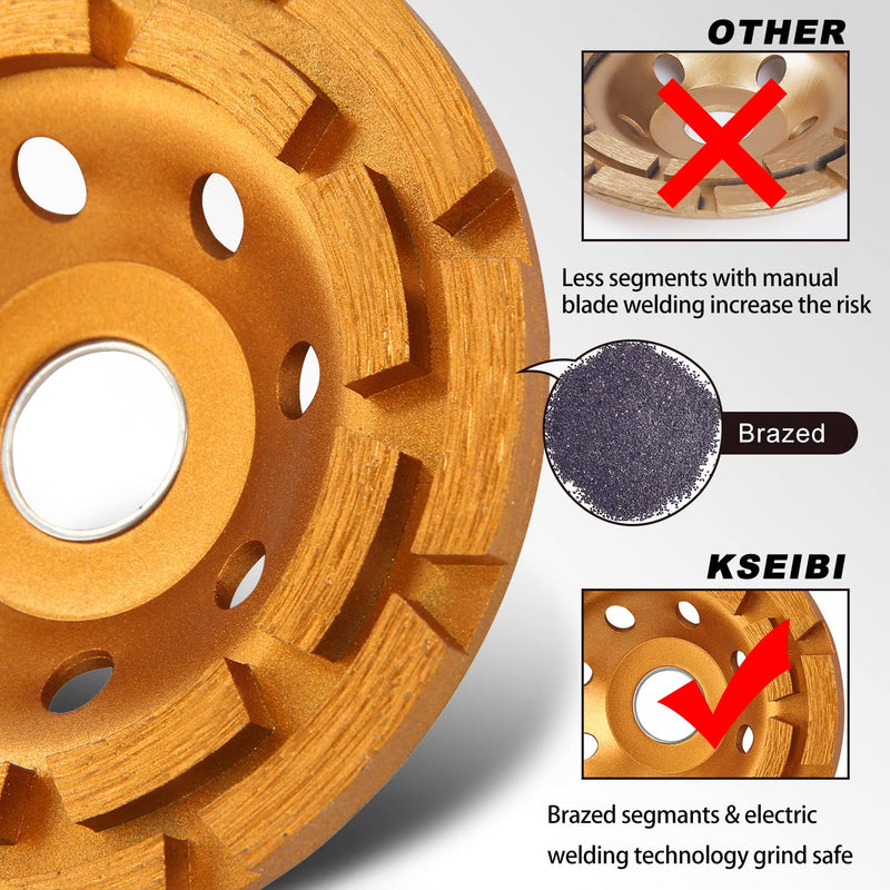 [Australia - AusPower] - KSEIBI 644030 Double Row Diamond Cup Wheel for Concrete Grinding 4-1/2 Inch, Stone, Cement, Marble, Rock, Granite Surface Aggressive Polishing Cleaning Angle Grinder Attachment 