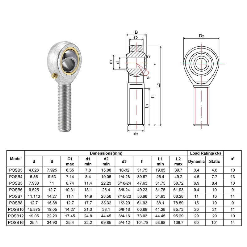 [Australia - AusPower] - uxcell POSB6 Rod End Bearings 3/8-inch Bore Pre-Lubricated Bearings 3/8-24 Male Thread Right Hand 2pcs 3/8" 