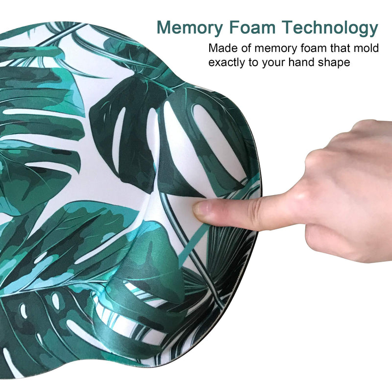 [Australia - AusPower] - Ergonomic Mouse Pad with Wrist Support,Dooke Cute Wrist Pad with Non-Slip Rubber Base for Computer, Laptop, Home Office Gaming, Working, Easy Typing & Pain Relief Tropical Leaf Green Plant 