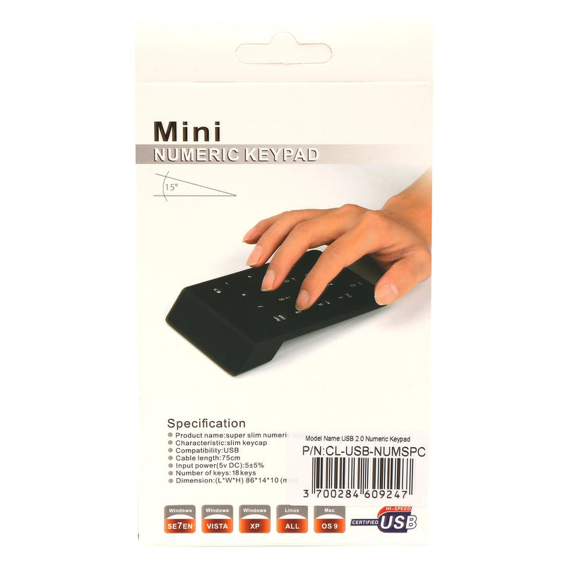 [Australia - AusPower] - Connectland USB Numeric Keypad, USB 18 Key Number Numeric Keypad Keyboard for Laptop/Notebook PC Computer, Black (CL-USB-NUMSPC) 