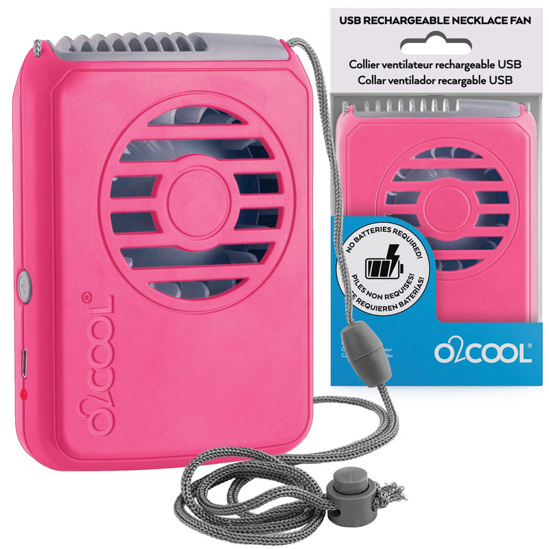 [Australia - AusPower] - O2COOL Rechargeable Necklace Fan - Portable Hanging Neck Fan with Adjustable Lanyard - 3 Speed Vertical Air Flow – Micro USB Charging Cable Included, 2 Pack (Raspberry) Raspberry 
