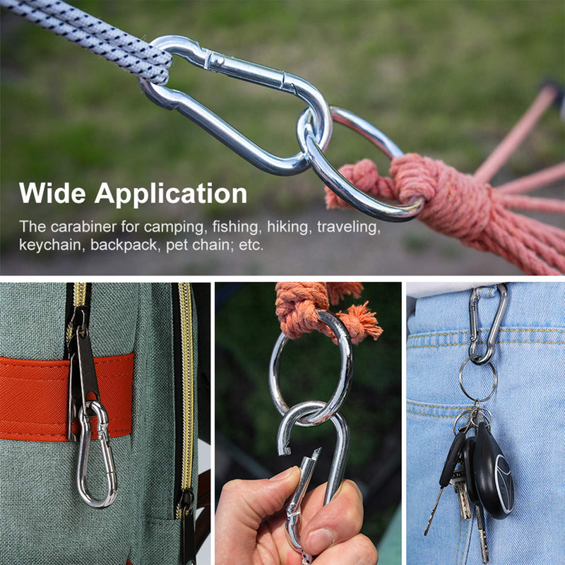 [Australia - AusPower] - 6PCS Spring Snap Hooks Carabiner- 304 Premium Stainless Steel Heavy Duty Carabiner Clips Assorted Sizes (2, 2.36, 3.15 inch) for Camping, Fishing, Hiking, Traveling, Backpack, Keychain; Silver 