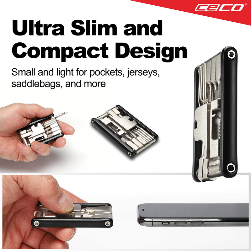 [Australia - AusPower] - CECO-USA 17 Function Bike Tool with Chain Breaker – Bicycle Multi Tool – Ultra Slim, Compact Pocket Sized, Lightweight – High Strength CR-V 6150 Tool Steel – Easy To Carry 