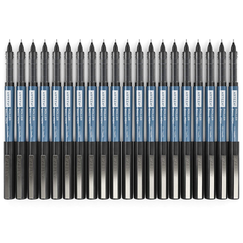 [Australia - AusPower] - Arteza Rollerball Pens Fine Point, Set of 20 Black Liquid Ink, Extra Fine 0.5 mm Needle Tip Pen, Make Precise Lines, Office Supplies for Writing, Notetaking, and Drawing 20 pack - 0.5 mm 