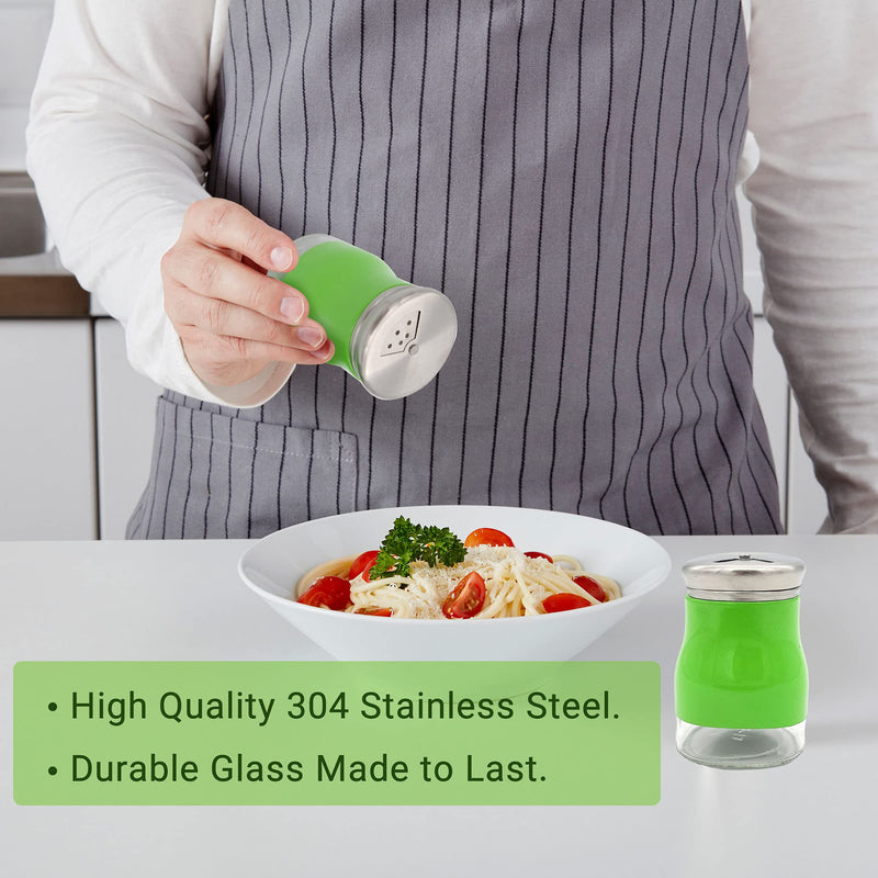 [Australia - AusPower] - Salt and Pepper Shakers Set, ANZUSY 2 Pack stainless steel salt and pepper shakers Refillable glass salt and pepper shakers with Adjustable Pour Holes Spice Dispenser Green 