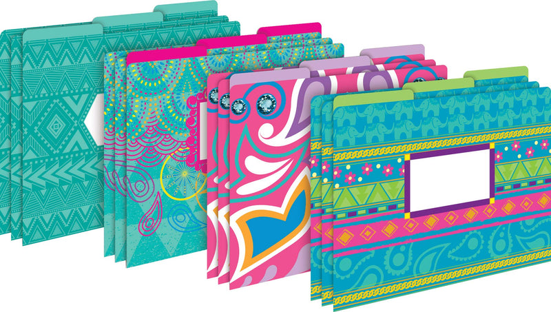 [Australia - AusPower] - Barker Creek Designer File Folder and Library Pocket Set, Bohemian, 12 Colorful File Folders and 36 Coordinating Peel & Stick Library Pockets, Home, School and Library Supplies (3539) 
