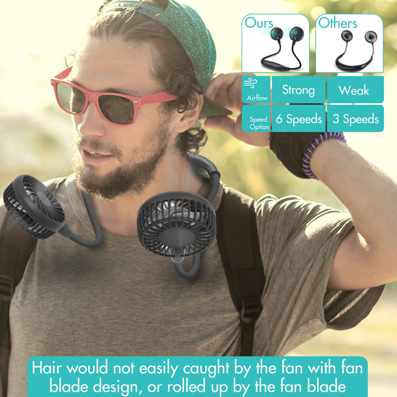 [Australia - AusPower] - Portable Neck Fan, 2600mAh Battery Operated Ultra Quiet Hands Free USB Fan with Strong Wind, 360° Adjustable High Flexibility Wearable Personal Fan for Home Office Outdoor Travel (Dark Blue) Black 