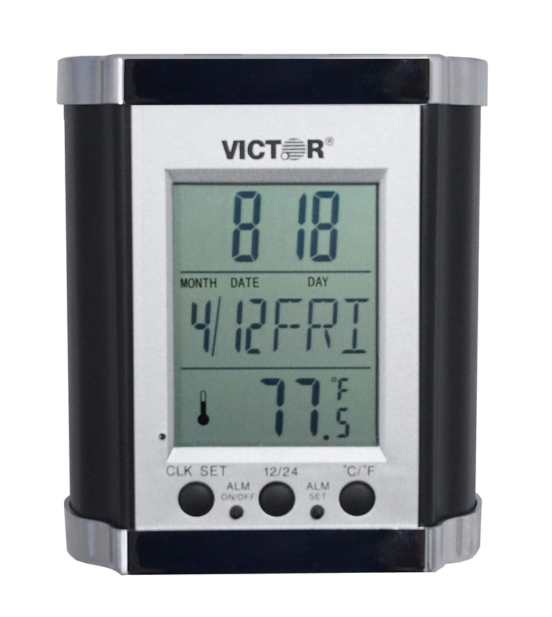 [Australia - AusPower] - Victor PH500 Electronic Pencil Cup w/LCD Display, Temperature in Farenheit & Celsius, Time, Date, Day of Week, Great for Home and Office Desks, Black & Chrome 