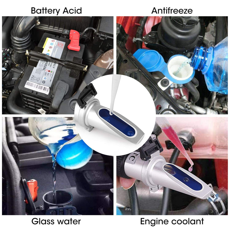 [Australia - AusPower] - Antifreeze Refractometer 4-in-1 Car Coolant Tester Battery Refractometer for Checking Freezing Point of Automobile Antifreeze Systems Battery Fluid Condition, Glycol, Coolant, Antifreeze Tester 