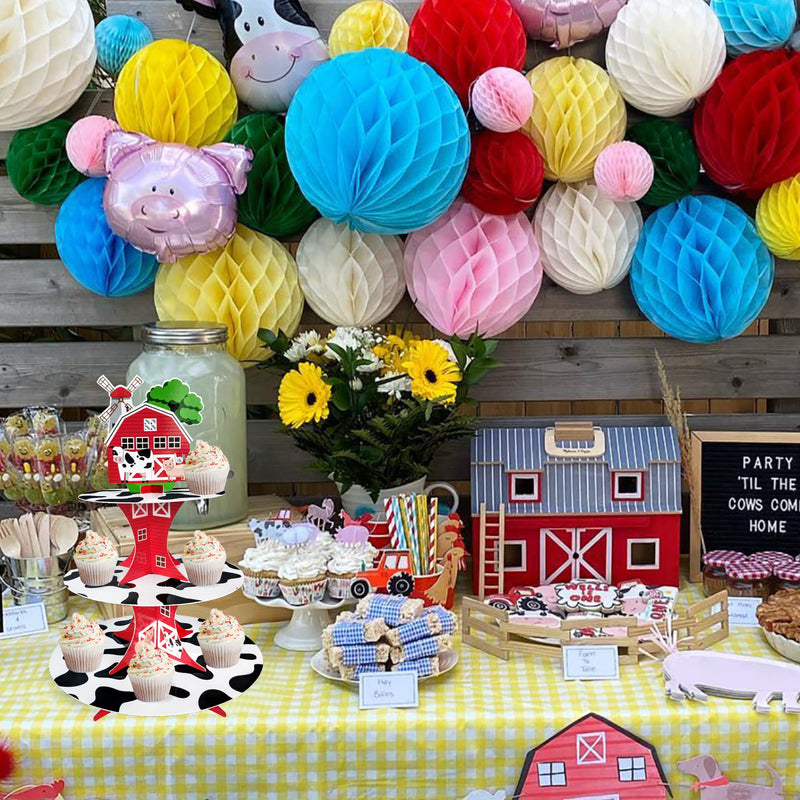 [Australia - AusPower] - 3 Tier Farm Animal Cupcake Stand, Farm Birthday Party Supplies for Welcome Baby Kids Boys Girls Farm Theme Birthday Party Decorations 