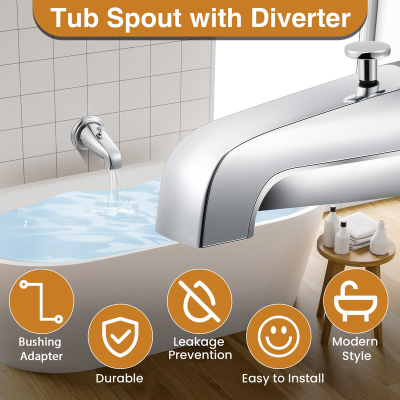[Australia - AusPower] - Enhon Tub Spout with Rear Diverter, Bathtub Spout Fitting 1/2-Inch or 3/4-Inch IPS, 5-1/4 Inch Length Bathroom Bathtub Faucet with Adapter, Chrome Finish 
