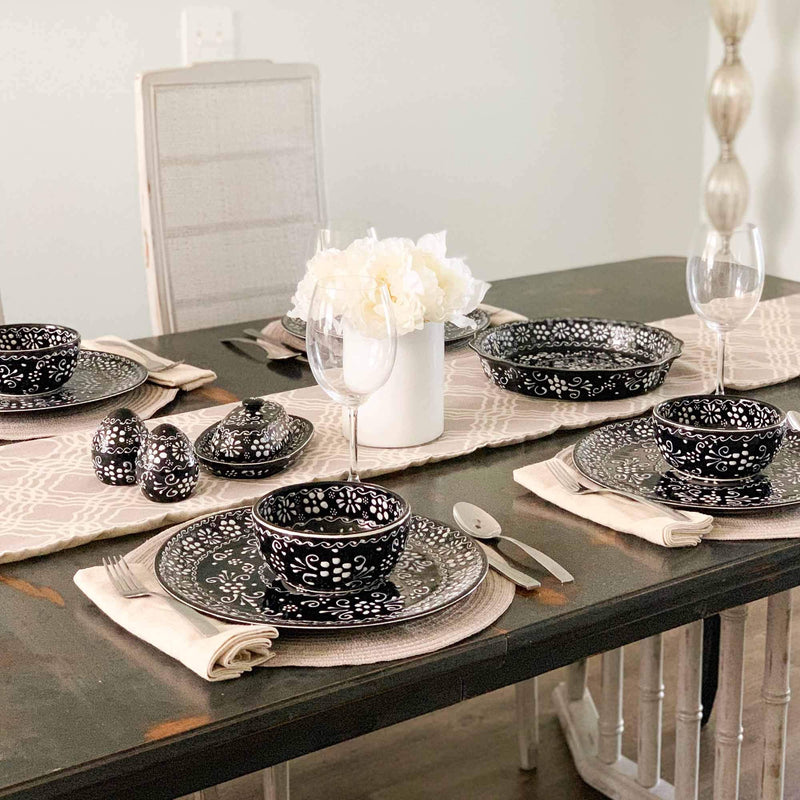 [Australia - AusPower] - Global Crafts Encantada Handmade Hand-Painted Authentic Mexican Pottery, Salt and Pepper Shaker Set, Ink Collection, Black and White, (MC085I-K2) 