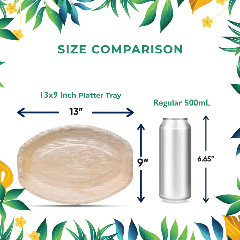 [Australia - AusPower] - EcoRev Disposable Palm Leaf Trays - Bamboo Trays For Food - 10 13”x9” Rectangle Disposable Charcuterie Board - Platter Tray For Parties, Events, Weddings 