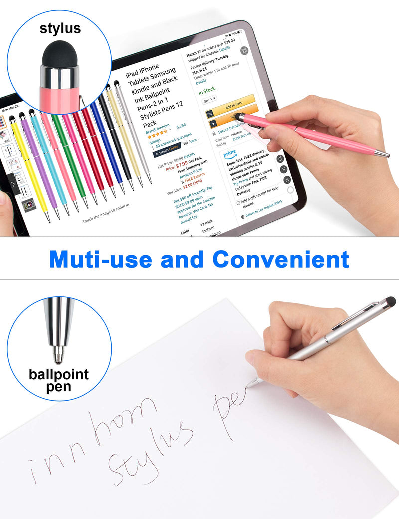 [Australia - AusPower] - 24 Pack Stylus Pens for Touch Screens innhom Stylus Pen for ipad iPhone Tablets Samsung and Black Ink Ballpoint Pens-2 in 1 Stylists Pens 24 pack 