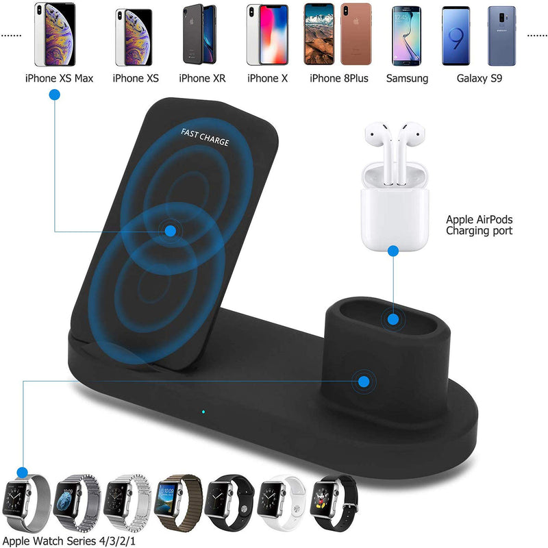 [Australia - AusPower] - 4 in 1 Wireless Charger Stand for Phone, Airpods, Watch, and USB - Wireless Charging Dock Compatible with Apple iWatch, iPhone, Qi and More 