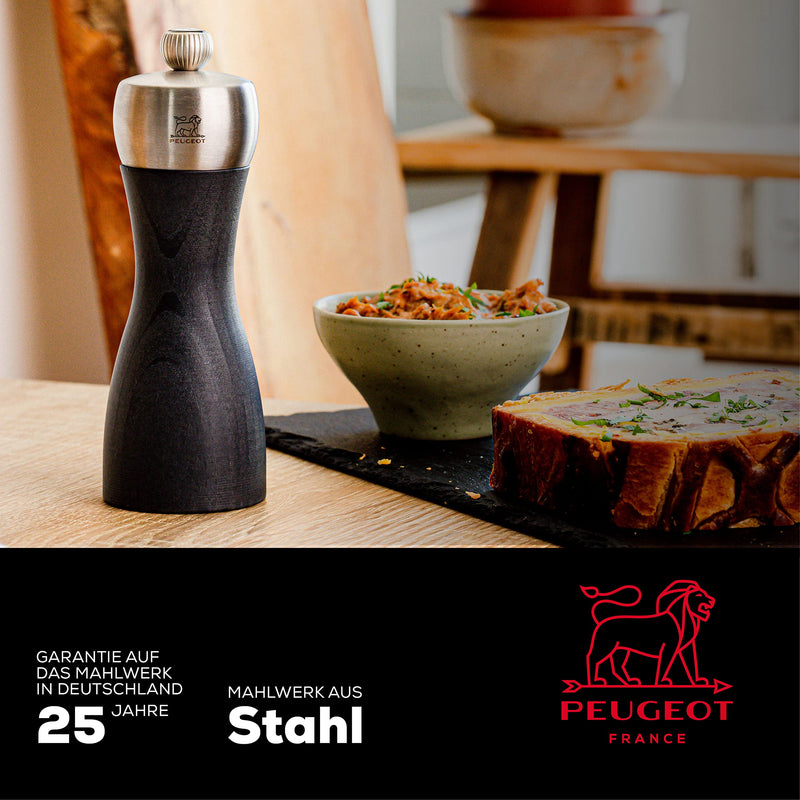 [Australia - AusPower] - Peugeot - Fidji Manual Salt Mill - Adjustable Grinder - Beechwood and Stainless Steel, Graphite Finish, 6 Inch 