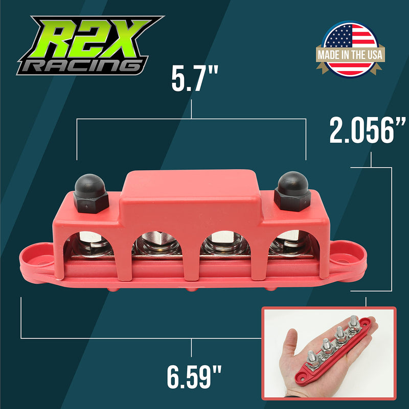 [Australia - AusPower] - 4 Post Power Distribution Block Bus Bar Pair with Cover - Made in The USA - 250 Amp Rating - Marine, Automotive, and Solar Wiring (5/16") 5/16" Red/Black 