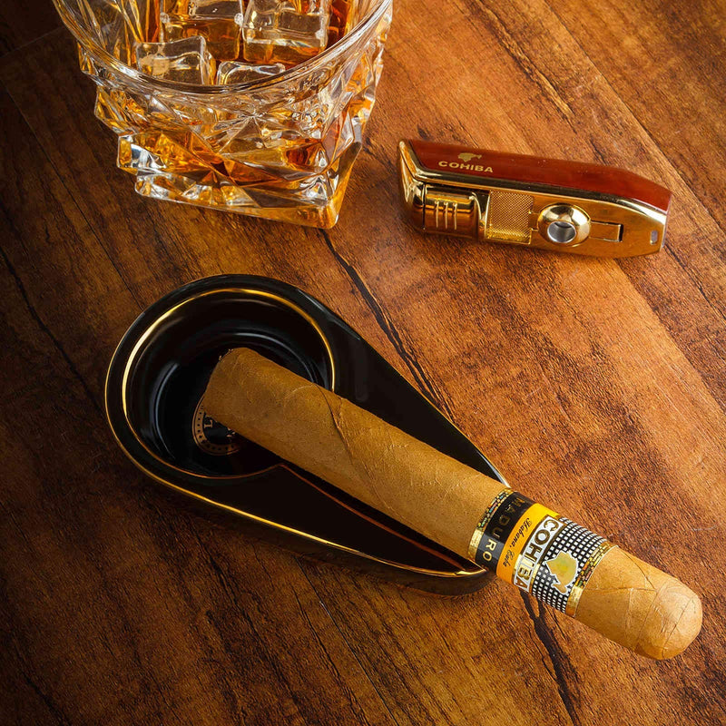 [Australia - AusPower] - roygra Cigar Ashtray, Outdoor Ceramic Ashtray, Cigar Travel Ashtray (Black) 
