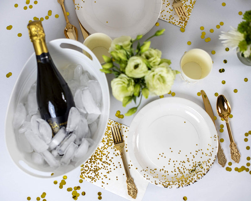 [Australia - AusPower] - PARTY CHIC White with Gold Luncheon Napkins, 3 Ply, 50 Pack, 6.5 in x 6.5 in, Gold Foil Decorative Paper Napkins for Celebration of Life, Wedding , Baby Shower, Cocktail, Communion 