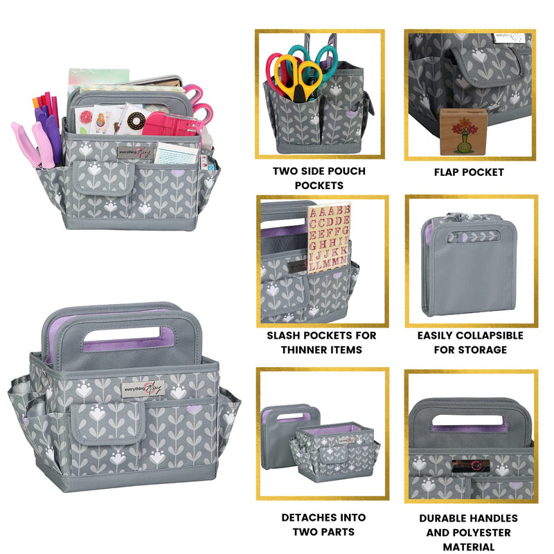 [Australia - AusPower] - Everything Mary Craft Caddy, Purple - Art Storage for Supplies & Crafts - Supply Organizers Tote for School Classroom, Office, and Home - Organization for Makeup & Nurses Purple Floral 