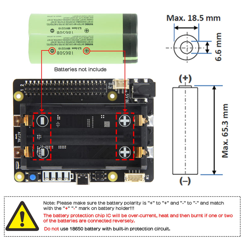 [Australia - AusPower] - Geekworm Raspberry Pi UPS, X728 V2.1 (Max 5.1V 6A) 18650 UPS & Power Management Board with AC Power Loss Detection, Auto On & Safe Shutdown Function for Raspberry Pi 4B/3B+/3B 