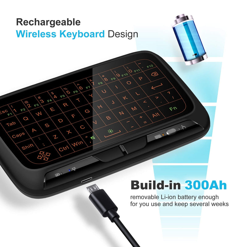 [Australia - AusPower] - ILEBYGO 2.4Ghz Mini Wireless Keyboard Touchpad Combo with 3 Level Backlit Rechargeable Full Screen Remote Control for Android TV Box, Projector, IPTV, HTPC, PC, Laptop H18+ 3 Level Backlit 
