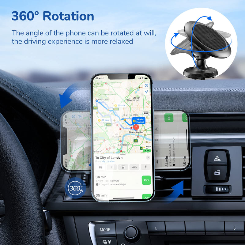 [Australia - AusPower] - Magnetic Phone Car Mount [ 2-in-1], Syncwire Magnetic Phone Holder for Car Dashboard & Air Vent, 360° Adjustable Cell Phone Magnet Mount Compatible with iPhone, Samsung, LG, GPS, and More 