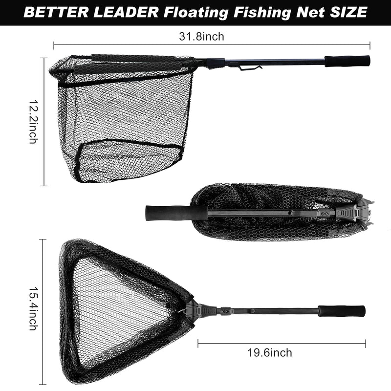 [Australia - AusPower] - BETTER LEADER , Large Floating Landing Net for Freshwater & Saltwater Fishing Deep Rubberized Mesh Pocket and Telescopic Pole Collapsible and Foldable for Easy Storage 