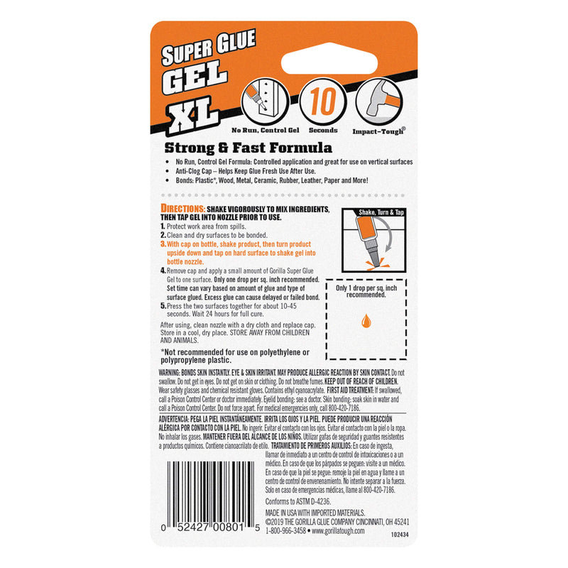 [Australia - AusPower] - Gorilla Super Glue Gel XL, 25 Gram, Clear, (Pack of 1) 1 - Pack 