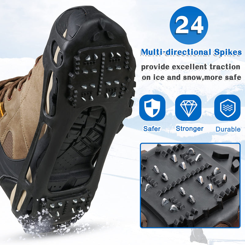 [Australia - AusPower] - Ice Cleats for Shoes and Boots,Snow Traction Cleats Crampons for Women Men Kids Anti Slip 24 Spikes Shoes Walk Traction Cleats on Snow and Ice With Adjustable Strap Small(3.5-5 men/5.5-7 women) 