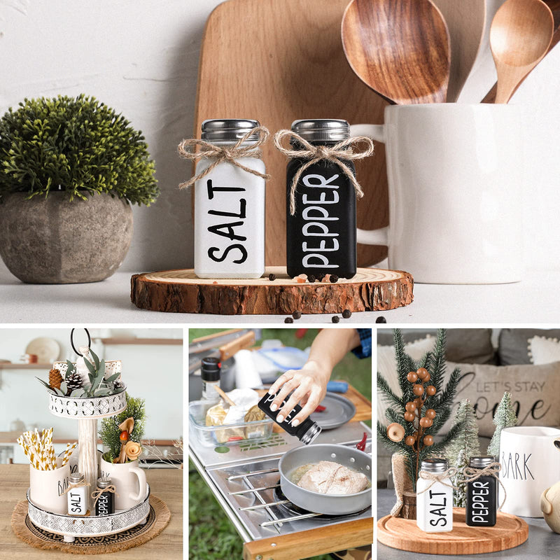 [Australia - AusPower] - NETANY Farmhouse Salt and Pepper Shakers Set, Kitchen Decor for Home, Wedding Gifts - Rustic Black and White Shaker Sets with Stainless Steel Lids, Blessing Cards and Exquisite Package 