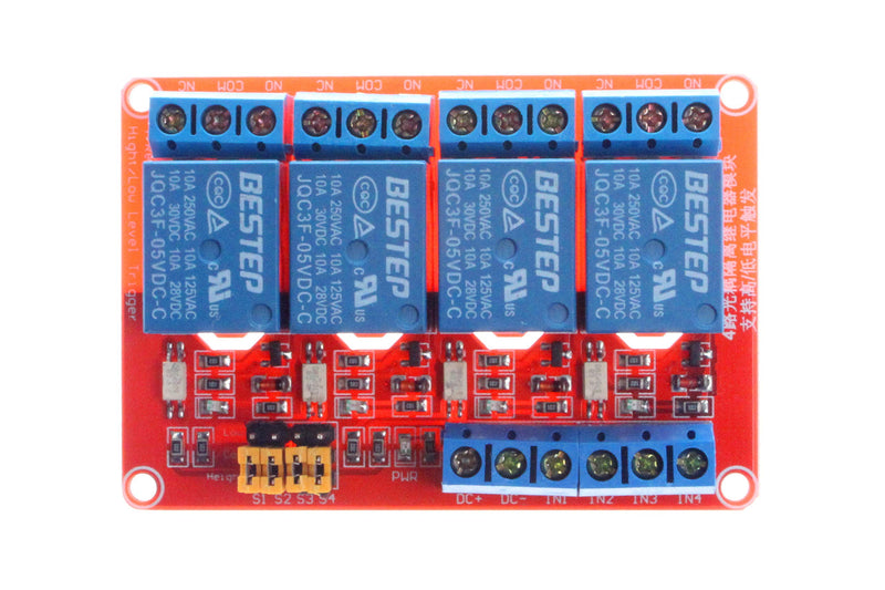 [Australia - AusPower] - NOYITO 4-Channel Relay Module 5V 12V 24V High Low Level Trigger with Optocoupler Isolation Relay Load AC 250V 10A DC 30V 10A (DC 5V, Red) DC 5V 