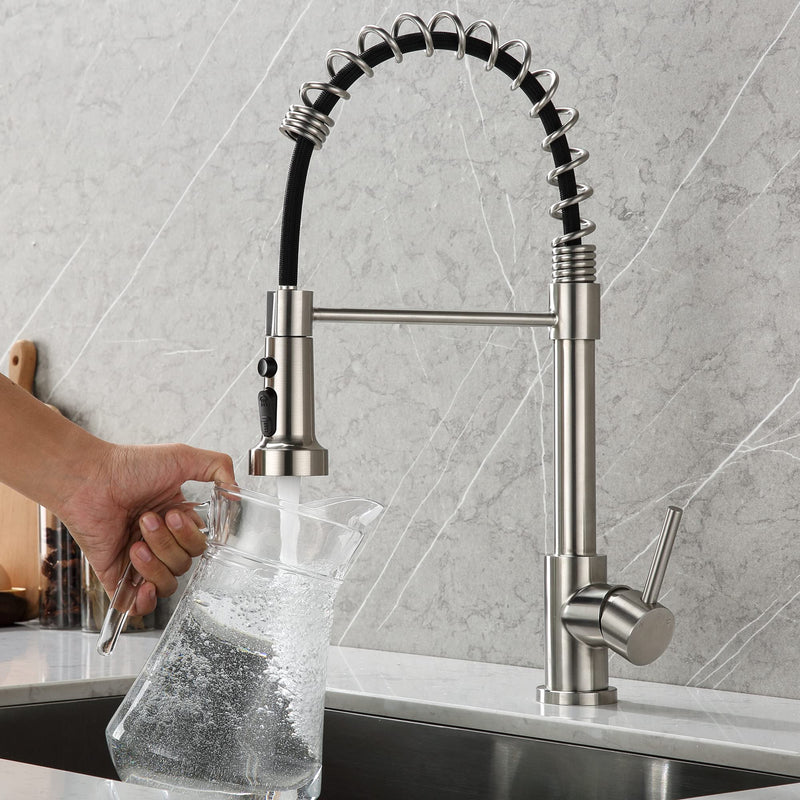 [Australia - AusPower] - Pull Down Spray Head Replacement - for Kitchen Faucet Sprayer Head with 11 Adapters, 3 Function Pull Out Faucet Spray Nozzle, Brushed Nickel 