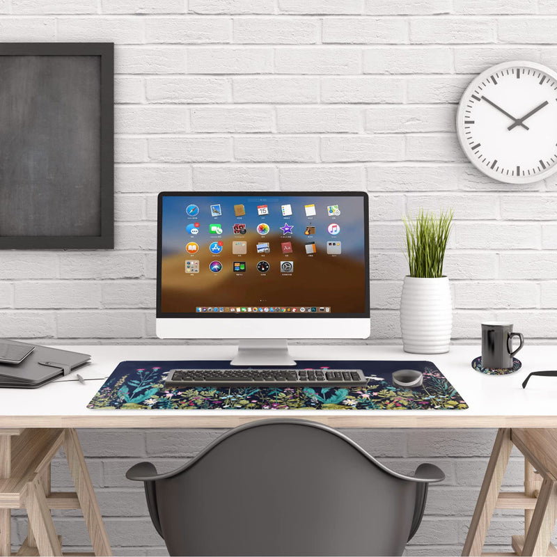 [Australia - AusPower] - AIMSA Extended Gaming Mouse Pad, XL Large Keyboard Mouse Mat Desk Pad with Stitched Edges, Durable Non-Slip Base Mousepad for Home Office Work, 35x15.7inch ,Flowers Plants Flowers Plants 