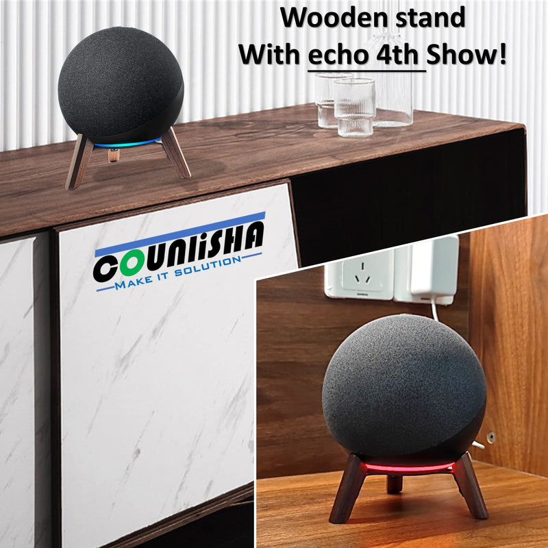 [Australia - AusPower] - Real Wood Stand for Echo (4th Gen) Speaker (2020),Tripod holder Accessories Protect Alexa speaker for Sound better,Secure Stable Wooden Mount with metal frame for all new Echo 4th gen speaker (Walnut) 