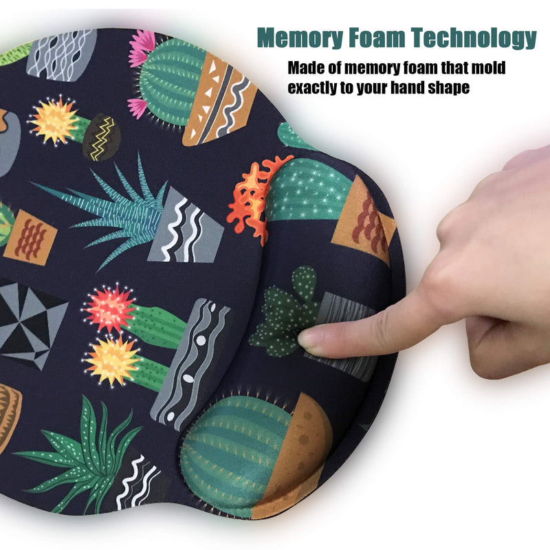 [Australia - AusPower] - Ergonomic Mouse Pad with Wrist Support,Dooke Cute Wrist Pad with Non-Slip Rubber Base for Computer, Laptop, Home Office Gaming, Working, Easy Typing & Pain Relief Cactus Green/Black Cactus 