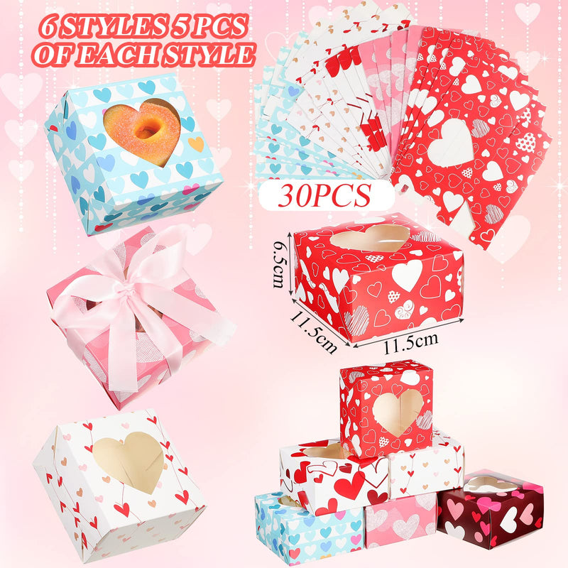 [Australia - AusPower] - 30pcs Valentines Day Bakery Treat Boxes Cup Cake Boxes Cookie Boxes with Heart PVC Window for Wedding, Holiday Pastries, Muffins, Donuts and Pastries Chocolate, Pies, Cakes 