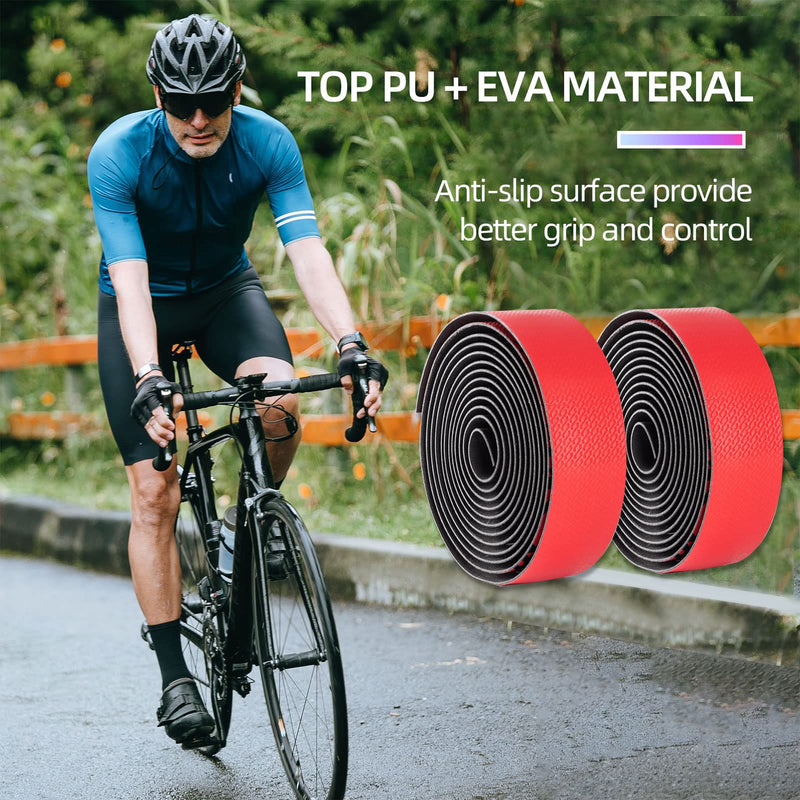 [Australia - AusPower] - ROCKBROS Bike Handlebar Tape - Road Bicycle Bar Tapes 2 Roll PU Leather Surface EVA Foam Cycling Handle Bar Wraps with End Plugs 