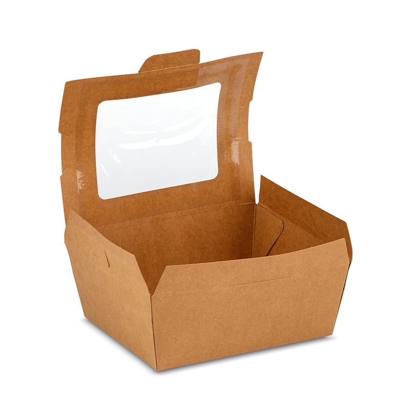 [Australia - AusPower] - #8 Kraft Paper Food Container with Window 6 x 4.75 x 2.5 inches with Lock Tab and Poly Coated Interior to Prevent Spills by MT Products (15 Pieces) Kraft with Window 