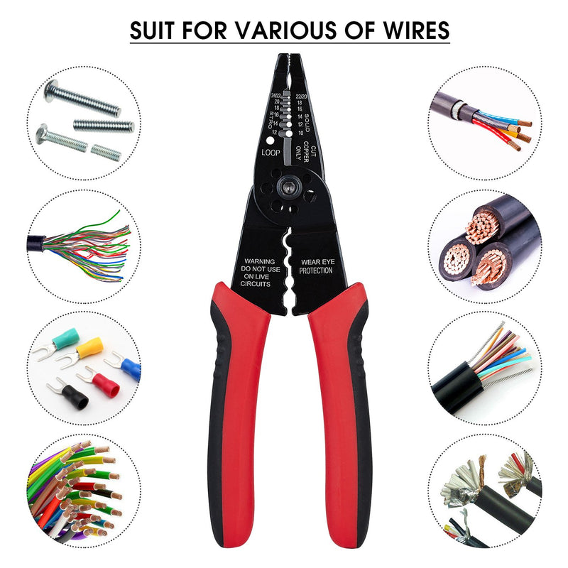 [Australia - AusPower] - WGGE WG-015 Professional 8-inch Wire Stripper/wire crimping tool, Wire Cutter, Wire Crimper, Cable Stripper, Wiring Tools and Multi-Function Hand Tool. Red 